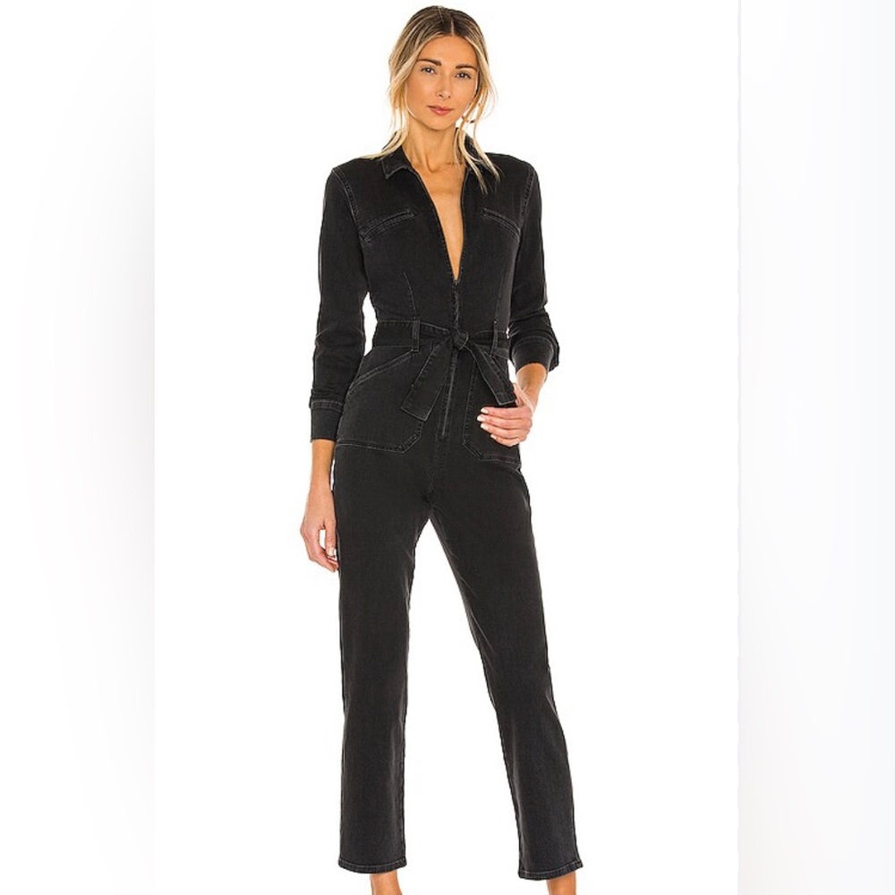PAIGE Jett Utility Jumpsuit in Black Dove Size 8
